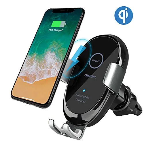 OMERIL Caricatore Wireless Auto, IR Ricarica Wireless da Auto QI Supporto 10W/7.5W/5W per iPhone XR/XS Max/XS/X/8, Samsung Galaxy S9/S9+/S8/S7/Note 8, Huawei Mate 20 Pro/P30 Pro, Xiaomi Mix 2S e Altri