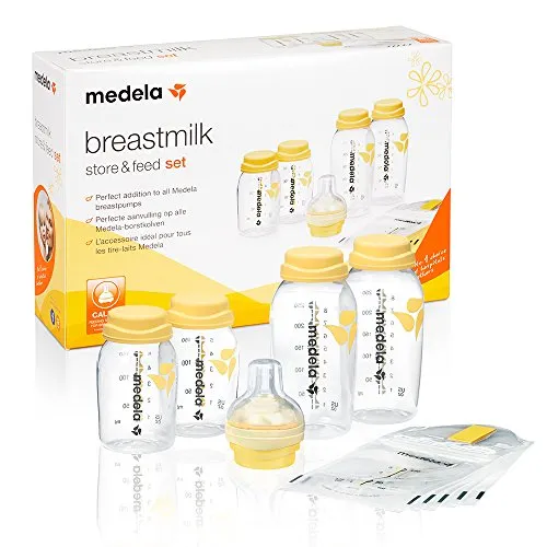 Medela Set Accessori per l’Allattamento- Store&Feed: Bottiglie per Biberon, Tettarella Calma, Sacche per il Latte