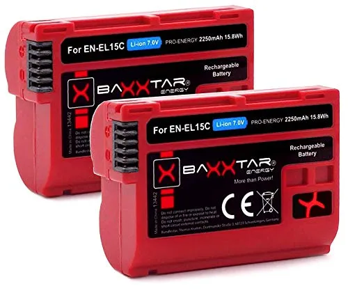 Baxxtar Pro - 2 batterie EN-EL15c (2250 mAh) compatibili con Nikon Z5 Z6 II Z7 II ecc. EN-EL15 EN-EL15b