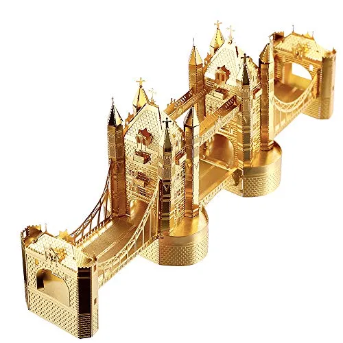 Piececool 3D Tagliato al laser tradizionale famoso in tutto il mondo, modellino in metallo per adulti, London Tower BRIDGE 65pcs-Gold