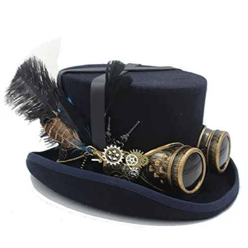 Cappelli moda, bellissimi cappucci Festival Costume Set Uomo Donna Black Hat con occhiali Steampunk Top Hat Victorian Wedding Burning Men Cosplay Schiaccianoci Hat Cappelli eleganti, cappucci naturali
