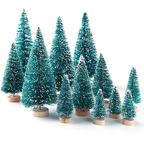 Lulalula - Mini alberi di Natale artificiali, con luci multicolore, da tavolo, per decorazioni fai-da-te, dai 46 ai 61 cm (18/24”), Sisal, Verde., A1 - 34Pcs