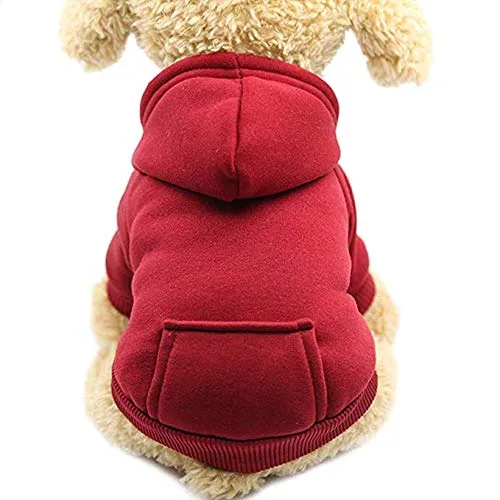 Idepet Felpa con Cappuccio per Cane Animale Domestico Autunno Inverno Cappotto Caldo Vestiti per Cani in Cotone Tinta Unita con Tasca Tuta da Cane Pullover Outdoor per Cani di Piccola Taglia