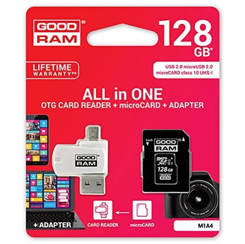Goodram M1A4-1280R11 128GB MicroSDHC UHS-I Class 10 memory card - memory cards (128 GB, MicroSDHC, Class 10, UHS-I, 60 MB/s, Black, White)