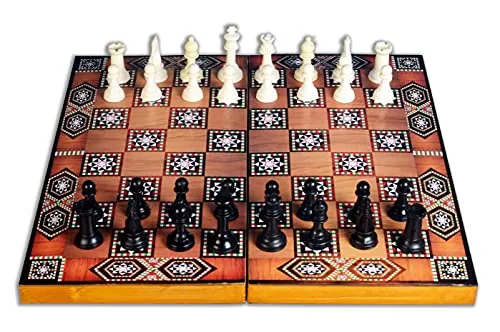Scacchi Backgammon and Draughts Dama 3 in 1 di qualità premium scacchiera in legno set con scacchiera in acrilico a scacchi, pezzi di backgammon, grande pieghevole 44 cm 43,2 cm