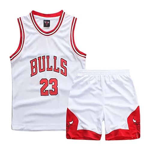 Sokaly Ragazzi Chicago Bulls Jorden # 23 Golden State Curry BOSTON Pantaloncini da Basket Jerseys set di abbigliamento sportivo Maglie Top e Shorts 3-10anni (Bianca01#23, S(3-4 anni))