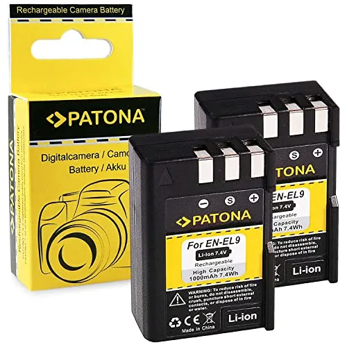 PATONA 2x Batteria EN-EL9 1000mAh Compatibile con Nikon DSLR D40 D60 D3000 D5000