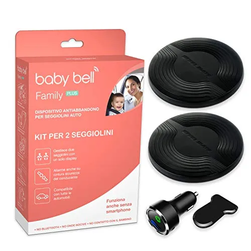 STEEL MATE Kit 2 Seggiolini | Dispositivo Anti Abbandono Steelmate Baby Bell Family Plus | Universale 100% Auto | Funziona Anche Senza Smartphone, Nero, 2 Unità