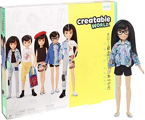 Creatable World- Kit Deluxe con Bambola con Capelli Neri, 6 Outfit, 3 Paia di Scarpe e Accessori, Giocattolo per Bambini 6+ Anni, GGG54