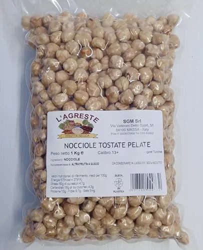 L'AGRESTE - NOCCIOLE TOSTATE PELATE - PRIMA SCELTA - Confezione da 1 Kg sottovuoto, confezione salvafreschezza