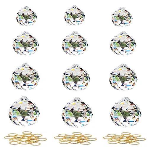 Senteen Prisma di Cristallo Clear, 12 PCS 15/20/30/40mm Crystal Ball Crystal Sun Catcher, Sospensione Pendente Sfaccettata per Lampadario da Soffitto Feng Shui Casa delle Nozze Decorazioni