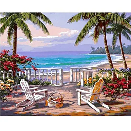 Waofe Beachside Fai Da Te Pittura By Numbers Paesaggio Moderno Wall Art Decor Acrilico Calligrafia Pittura Per La Casa D'Arte Finj-125426-Senza Telaio