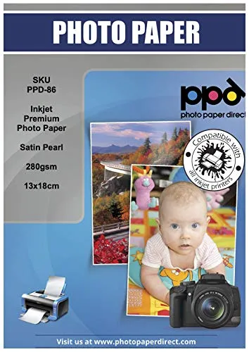 PPD 13 x 18 cm (7x5'') Carta Fotografica Premium Perlata Satinata Per Stampanti A Getto D’Inchiostro Inkjet, 280 gsm, 200 fogli - PPD-86-200