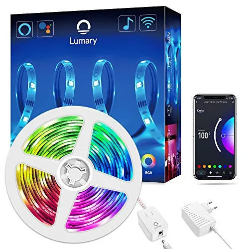 Strisce LED Lumary Smart 5m - Striscia LED RGB Wi-Fi lumary 5050 dimmerabile, compatibile con Alexa, Google Home, funzione timer, luce a nastro per Natale.