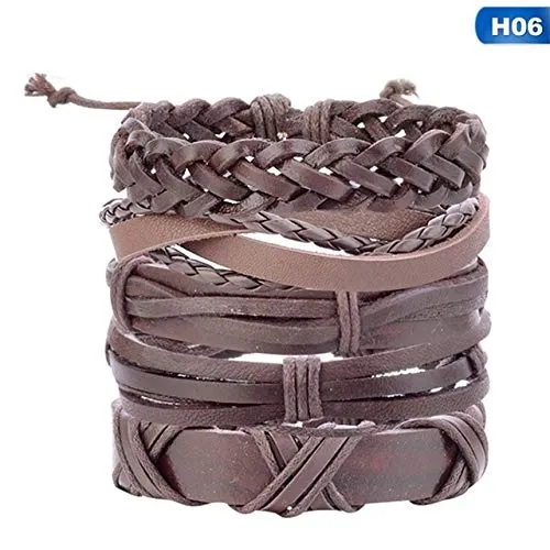 QFJCNZ Braccialetto Braccialetti Multistrato Vintage Foglia Piuma Uomo Moda Intrecciata a Mano Stella Corda avvolgimento bracciali e amp; Braccialetti Regalo Maschile