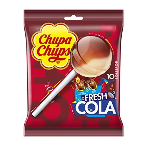 Chupa Chups Lecca Lecca Fresh Cola, Lollipop Gusto Cola e Cola-Lemon, Busta da 10 Lollipop Monopezzi