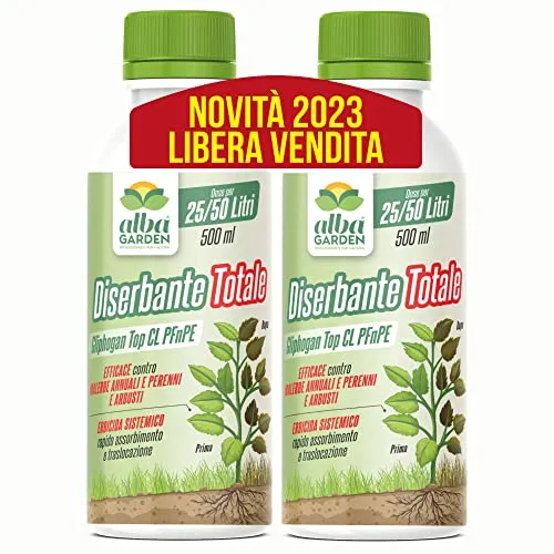 Albagarden - Diserbante Totale Gliphogan Top Erbicida Ad Azione Disseccante Per Gramigna A Base di Glifosato Glyphosate Libera Vendita 2 x 500 Ml