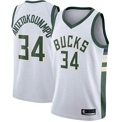 canottejerseyNBA Giannis Antetokounmpo, Milwaukee Bucks #34, Basket Jersey Maglia Canotta, Swingman Ricamata, Abbigliamento Sportivo (L, Bianco)