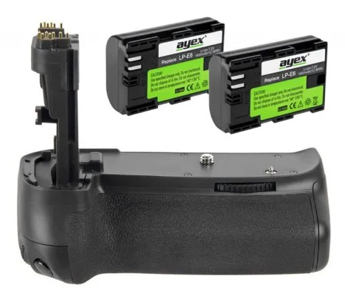 ayex - Impugnatura portabatteria per Canon EOS 70D, 80D, con 2 batterie LP-E6 (simili a BG-E14)