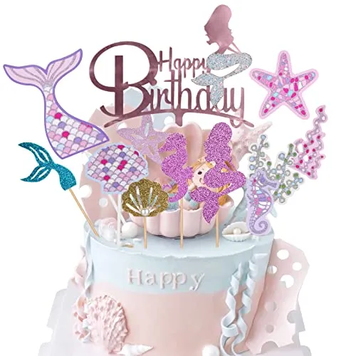 OSDUE 12 Pezzi Decorazione Sirena, Mermaid Cake Topper, per Matrimonio, Festa di Compleanno e Baby Shower