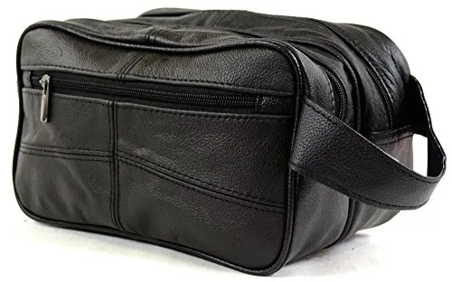 Borsa da bagno da uomo in pelle da toeletta/viaggio/vacanza/notte fuori casa/ weekend (nera o marrone) nero Black