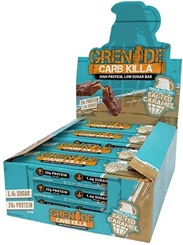 Grenade Carb Killa Barretta Proteica a Basso Contenuto di Carboidrati, 12 x 60g, Chocolate Chip Salted Caramel