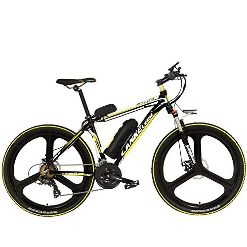 LANKELEISI MX3.8Elite 26 Pollici Mountain Bike, Bici elettrica a 21 velocità 48V, Forcella Ammortizzata con Serratura, Bicicletta Power Assist con Display LCD (Black Yellow, 10Ah)