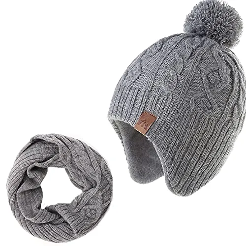 AHAHA Cappello Bambino Invernale con Pompon Set Cappello e Sciarpa per Bambini e Ragazzi