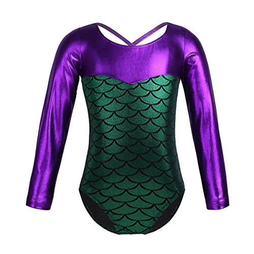 Freebily Body Ginnastica Artistica Bambina Maniche Lunghe Sirena Vestito Pattinaggio Artistico Ragazzo Sirenetta Leotards Tuta Sportiva Ballerina Abito Danza Classica Verde 8 Anni