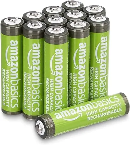 Amazon Basics - Batterie AAA ricaricabili, ad alta capacità, 850 mAh, NiMH, pre-caricate, confezione da 12