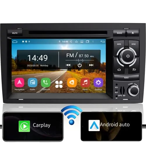 Autoradio per Audi A4 B6 B7, CAWELL [Android 12 4GB + 64GB] Doppio DIN 7" HD Video Navigazione Auto raido per Audi A4 S4 RS4 B7 Seat Exeo 2002-2008 con Bluetooth WiFi/GPS/RDS/USB/FM/SD/RCA CarPlay