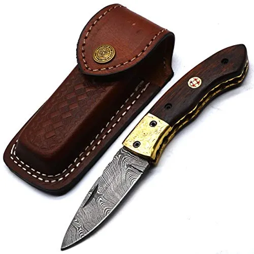 PAL 2000 - 9753-S-NJG - Miglior Coltello Pieghevole Damasco Fatto a Mano - Bellissimo Coltello da Tasca Damasco con Fodero