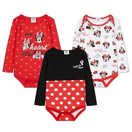 Disney Body Neonato Manica Lunga Tutina Neonata in Cotone di Minnie Pacco da 3 (0-3 mesi, Multicolore)