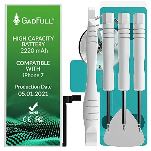 GadFull Batteria ad Alta Capacità compatibile con iPhone 7 | 2021 Data di produzione | incl. Set di riparazione manuale & Kit strumenti Profi | Nuova Batteria Cellulare Extra