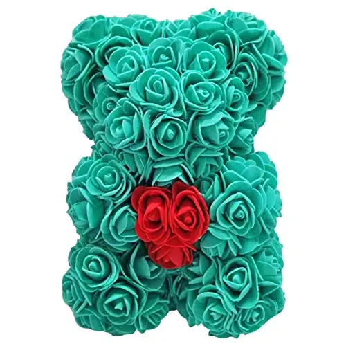 Demiawaking Orso Rose 25 CM Fiori Artificiali Orsetto di Rose Orso Rose Finte in Schiuma Bambola Regalo per Compleanno San Valentin Anniversario (Blu)