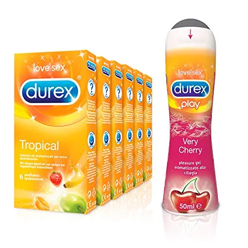 Durex Tropical Preservativi Aromatizzati alla Frutta, 36 Pezzi e Gel Lubrificante Very Cherry alla Ciliegia, 50 ml