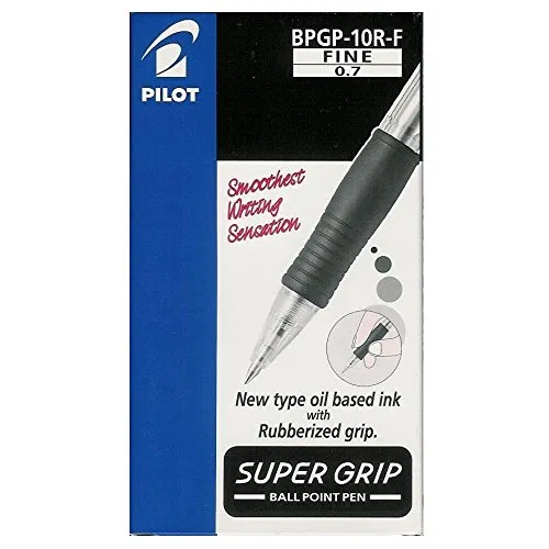 Pilot BPGB-10R-F Supergrip Penna a sfera a scatto, Nero, Punta 0.7 mm, Pacco da 12