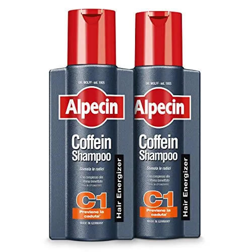 Alpecin Coffein Shampoo C1 2 x 250 ml | Shampoo Naturale crescita dei capelli Uomo | Shampoo anticaduta uomo | Alpecin Coffein Shampoo contro la comune caduta dei capelli