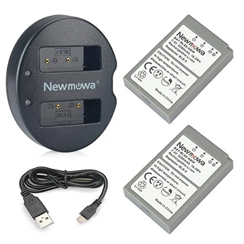 Newmowa BLS-5 Batteria (confezione da 2) e Doppio Caricatore USB per Olympus BLS-5, BLS-50, PS-BLS5 e Olympus OM-D E-M10, PEN E-PL2, E-PL5, E-PL6, E-PL7, E-PM2, Stylus 1