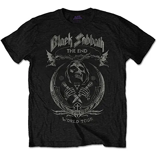 Black Sabbath Men's Tee: The End Mushroom Cloud (Distressed) T-Shirt, Nero, M Uomo