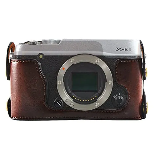 First2savvv XJPT-XE1-D10 Custodia Fondina in pelle sintetica per macchine fotografiche reflex compatibile con Fujifilm X-E1 XE1 X-E2 XE2 marrone scuro