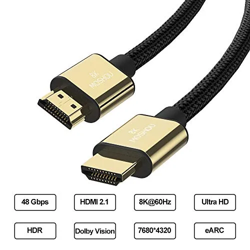 SIKAI 8K / 4K Ultra HD HDR HDMI ad Altissima Velocità 48Gbps Premio Flessibile Nylon Cavo Supporto 4k@120HZ 8K@60HZ, 4320p, HDTV, HDCP 2.2, Arc e CEC, 3D Ethernet, Dolby Atmos (1m)