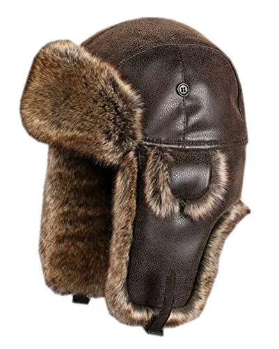 Insun Unisex Cappello da Aviatore Cappelli con Pelliccia Sintetica Berretto Antivento Invernale Marrone L Circonferenza del Cappello 58cm