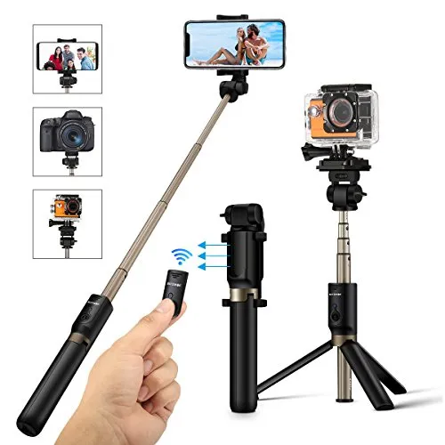 Selfie Stick Treppiede, BlitzWolf 4 in 1 Bastone Selfie Regolabile con bluetooth per Gopro, Fotocamera, iPhone Android, Samsung, Smartphone 3,5-6 pollici, Mini Wireless Asta Selfie Monopiede