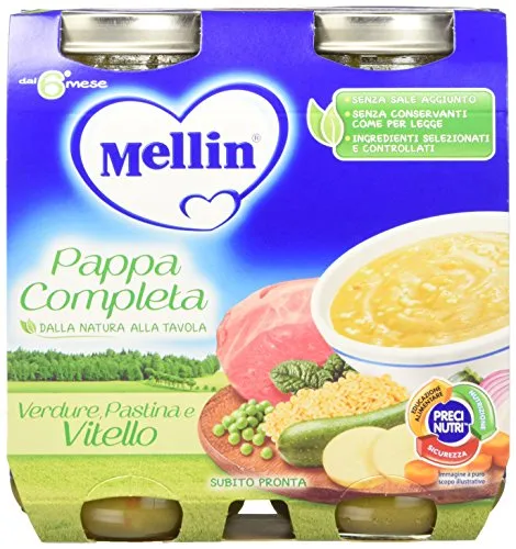 Mellin Pappa Completa Verdure Pastina e Vitello, Confezione da 12 vasetti