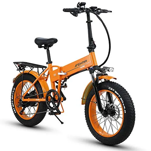 HUAKAI R6 Bici Elettrica Pieghevole da 20 Pollici 350W/500W 48V 10ah/12,8ah Batteria Li-Ion LG 5 Livelli (Arancione, 350w 10ah)