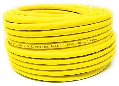 25M - Cavo LAN di rete Cat.7A + (Cat 8) Ethernet (bobina - tamburo) 1500 MHz - 4 paia - Alta velocità - Senza alogeni/rame/Super veloce - (PoE) / PoE + (giallo)
