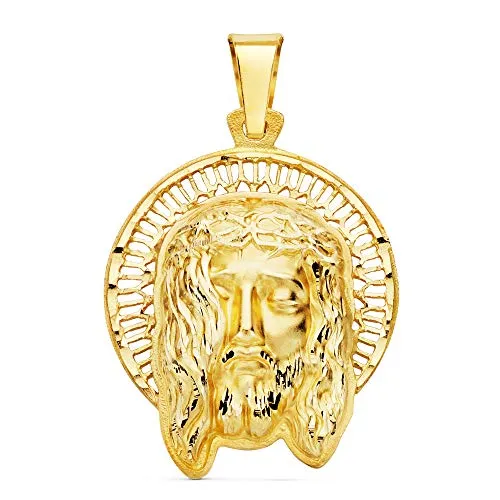 Ciondolo a forma di testa di Cristo in oro 18 carati, 29 mm, con incisione personalizzabile