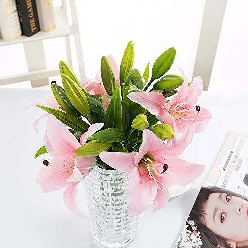 Yuhualiyi123 3 Gigli Artificiali sentono Il Giglio PVE Fiori Artificiali Decorazione Domestica di Nozze Fiori Finti 5pcs