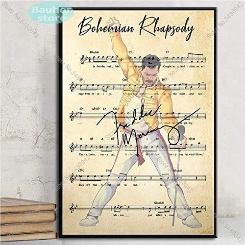 MHHDD Poster Bohemian Rhapsody Accordo Testo Freddy Mercury Ritratto Poster e Stampe su Tela Wall Room Room Decoration 50 * 70Cm (Senza Montatura)